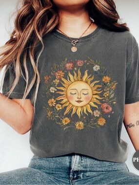 Boho Spiritual Sun T-Shirt, Cute Bohemian Tee, Celestial Hippie Clothing..